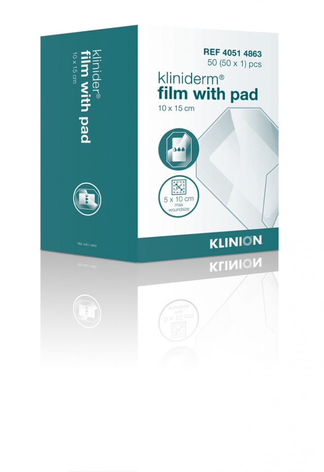 Kliniderm film wondfolie met wondkussen 10x15cm steriel per 50st.