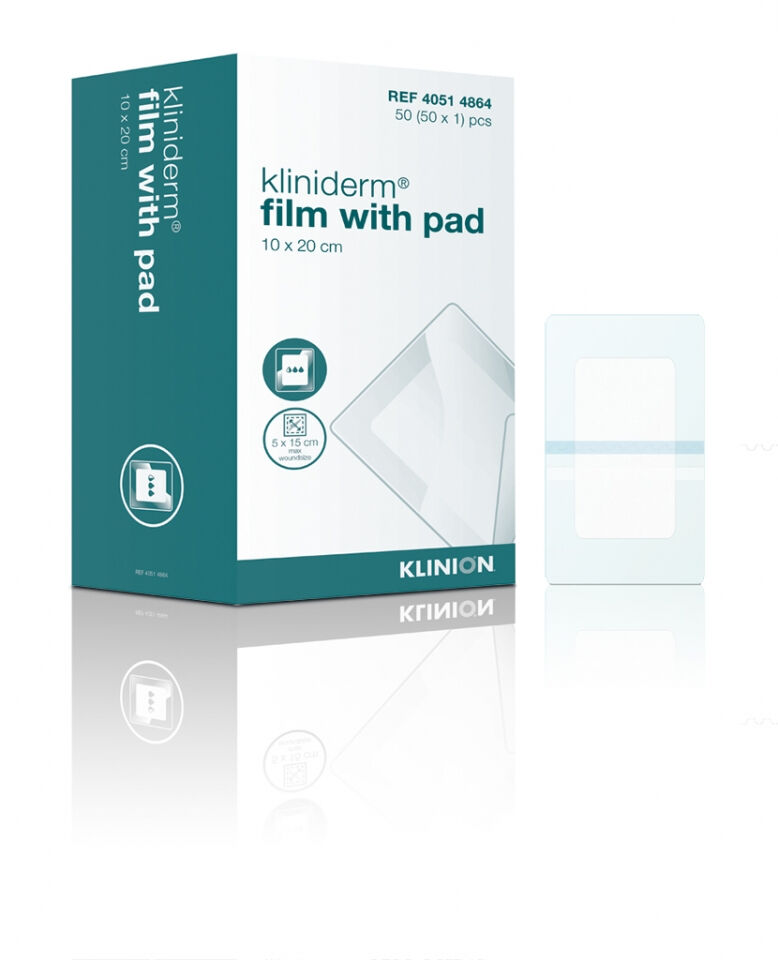 Kliniderm film wondfolie met wondkussen 10x20cm steriel per 50st.