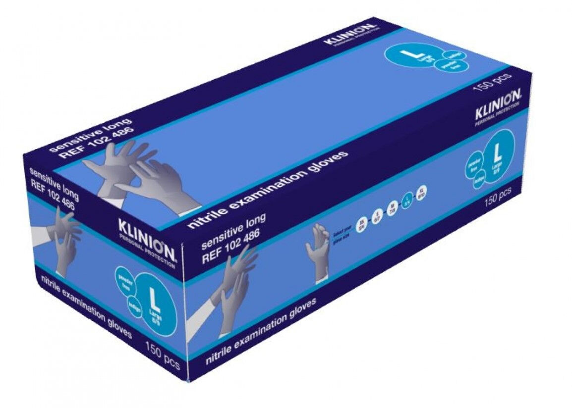 Klinion Sensitive Long Sleeve Nitrile handschoenen poedervrij Indigo