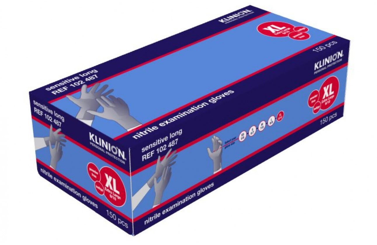 Klinion Sensitive Long Sleeve Nitrile handschoenen poedervrij Indigo XL