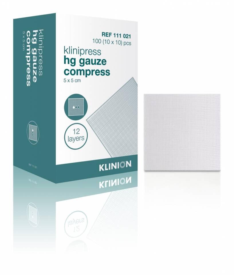 Klinion HG klinipress katoenen steriele gaasjes 5x5cm 12 lgs per 20x5st.