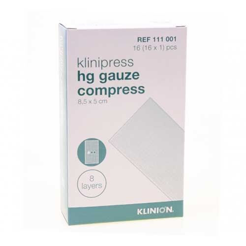 Klinion HG kompres katoenen steriele gaasjes 8,5x5cm 8 laags 16x1st.