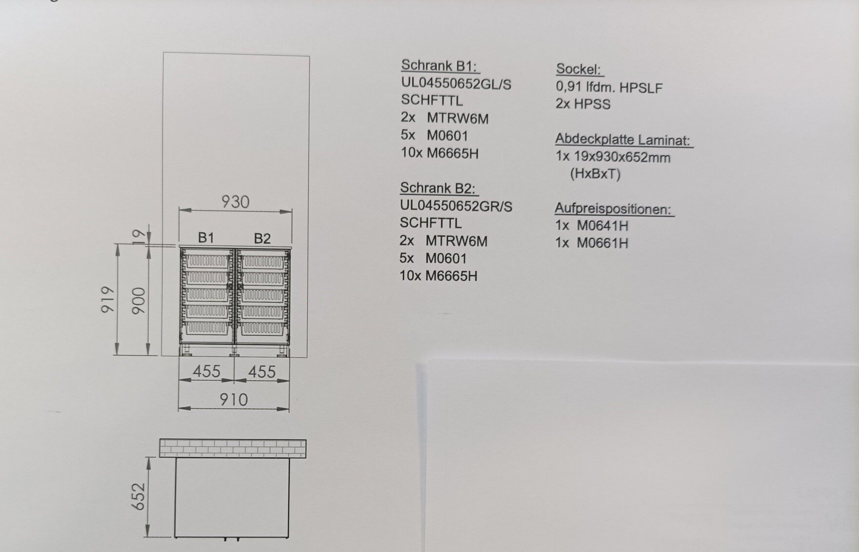 Kastensysteem Hammerlit Lage kast dubbel 455x652x900mm-BxDxH