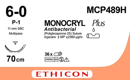 Monocryl plus hechtdraad MCP489H 6-0 draad 45cm ongekleurd P-1 Prime naald 36st 