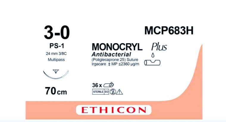 Monocryl plus hechtdraad 3-0 MCP683H PS-1 naald per 36ST