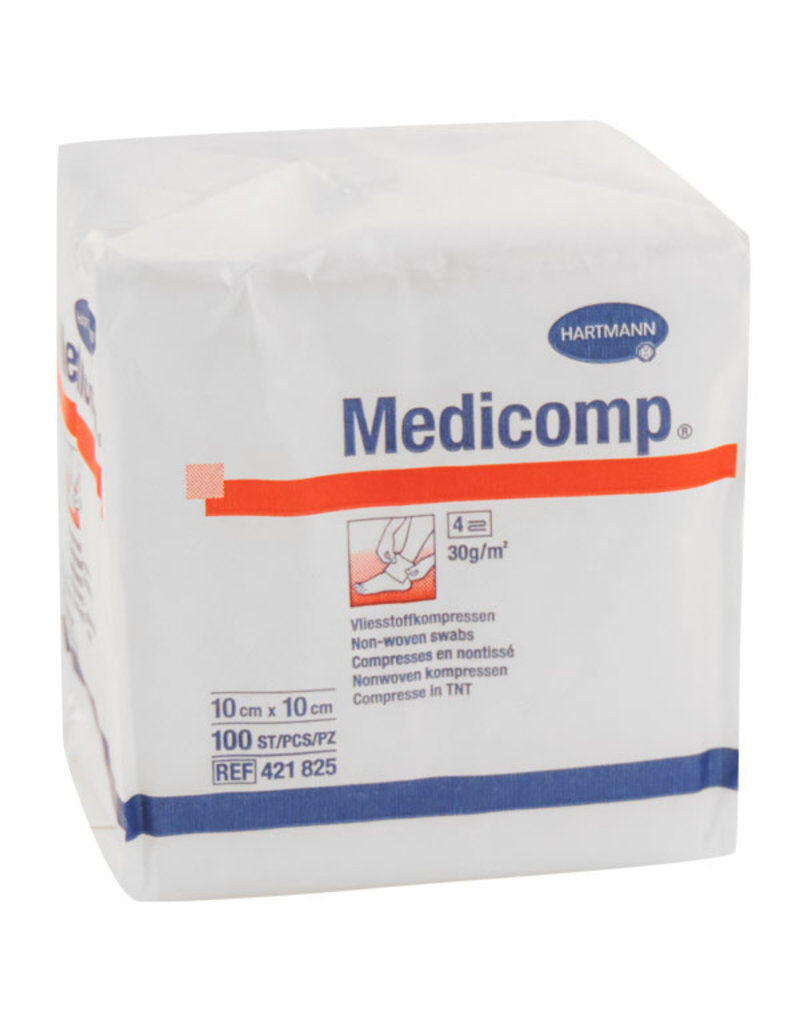 Medicomp nonwoven gaaskompres 4-laags 5x5cm niet steriel per 100st. 