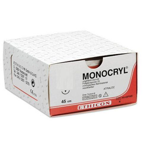 Monocryl hechtdraad 5-0 PS-3 Multipass naald MPY500H 45cm draad ongekleurd per 36st.  