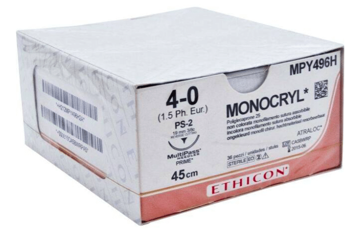 Monocryl hechtdraad MPY496H 4-0 met PS-2 naald 45cm draad per 36st.