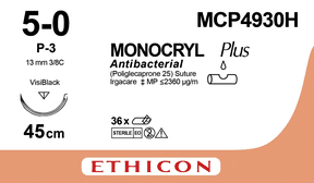 Monocryl plus hechtdraad MCP4930H 5-0 met P3 naald 45cm ongekleurd per 36ST