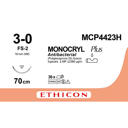 Monocryl plus hechtdraad MCP4423H 70cm 3-0 per 36 st