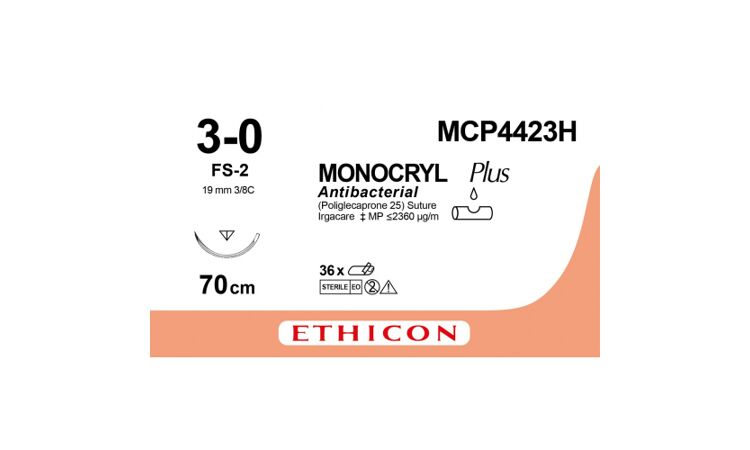 Monocryl plus MCP4423H 70cm USP 3-0 per 36 st 