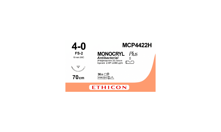 Monocryl Plus hechtdraad MCP4422H 4-0 70cm ongekleurd FS-2 naald 36st - afbeelding 0