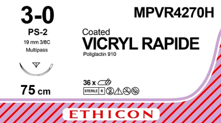 Vicryl Rapide MPVR4270H  hechtdraad 3-0 75cm ongekleurd PS-2 MP naald per 36st.