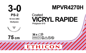 Vicryl Rapide MPVR4270H  hechtdraad 3-0 75cm ongekleurd PS-2 MP naald per 36st.