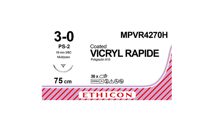 Vicryl Rapide MPVR4270H  hechtdraad 3-0 75cm ongekleurd PS-2 MP naald per 36st. - afbeelding 0