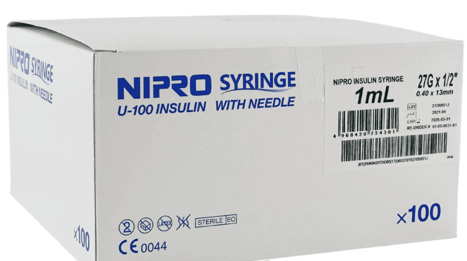 Nipro insuline injectiespuit 3-delig 1ml 30G 0.3x13mm per 100st