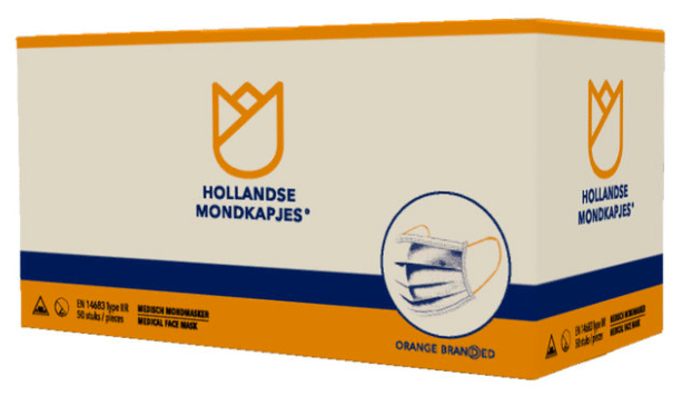 Mondmasker met oranje oorlussen