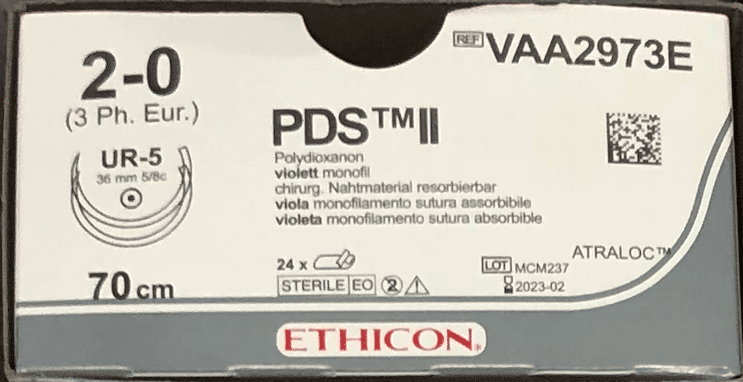 PDS 2 hechtdraad VAA2973E 2-0 met 2xUR-5 naald per 36st.