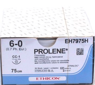 Prolene hechtdraad EH7975H 6-0 draad 75cm blauw CC-1 naald per 36st.