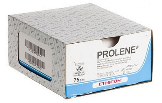 Prolene hechtdraad 10-0 blauw 20cm met 2x STC-6 naald per 12st.