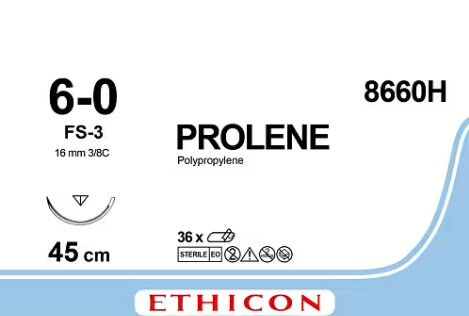 Prolene hechtdraad 8660H dikte 6-0 met 45cm draad blauw FS-3 naald 36 stuks 