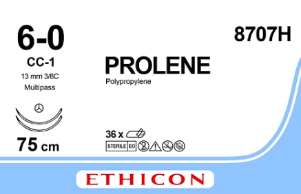Prolene hechtdraad 8707H 6-0 75cm draad blauw CC-1 naald per 36st.