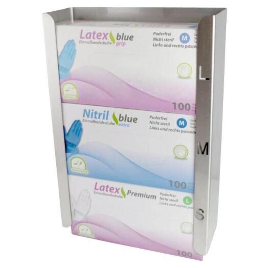 Handschoendispenser staal 3 vaks breed