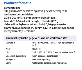 Samenstelling mikrozid sensitive wipes