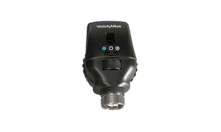 Welch allyn ophthalmoscoop coaxial met blauwfilter 28 lenzen