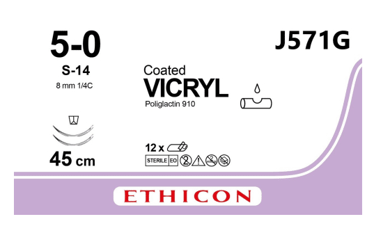 Ethicon vicryl hechtdraad V571G 5-0 violet met 2x S14 naald per 12st.