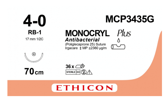 Monocryl Plus hechtdraad  4-0 70 cm RB-1 MCP3435G 12 stuks