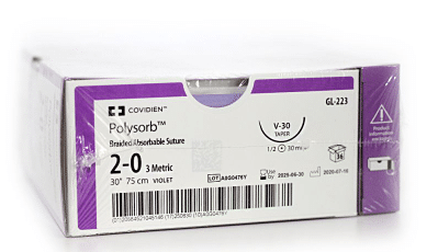 Medtronic Polysorb hechtdraad 2-0 GL-223 Violet 75 cm draad V30 naald per 36st