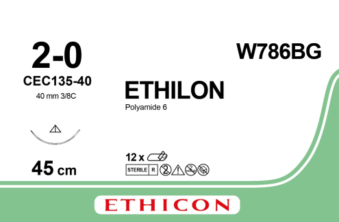 Ethilon hechtdraad W786 2-0 blauw 45cm draad met CEC135-40 naald per 12st. - afbeelding 0