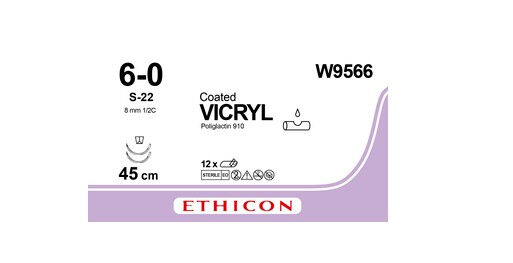 Vicryl hechtdraad W95566 6-0 draad S-22 naald per 12st.