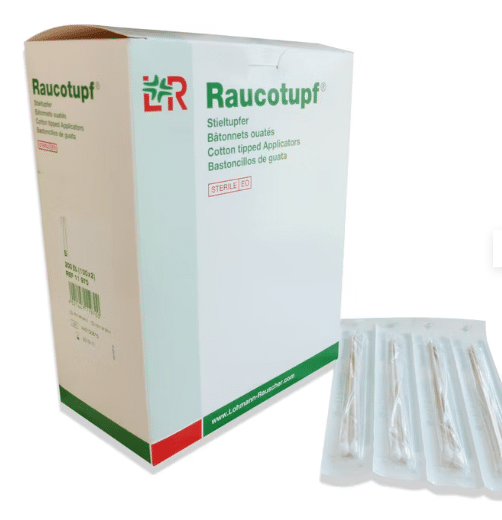 Raucotupf houten wattenstaafjes steriel met kleine tip per 100x2st. verpakt