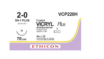 Vicryl 2-0 hechtdraad Plus VCP220H 70cm draad kleurloos SH-1 naald per 36ST
