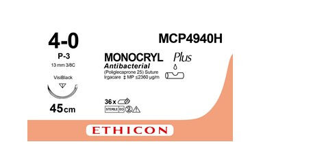Monocryl plus MCP494H hechtdraad 4-0 P3 naald 45cm kleurloos per 36ST