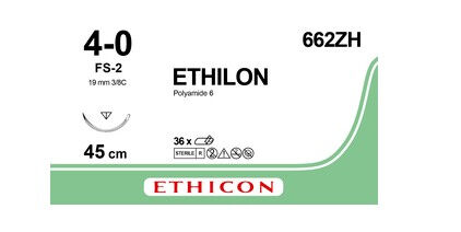 Ethilon hechtdraad 4-0 662ZH zwart 45 cm met FS-2 naald per 36st.