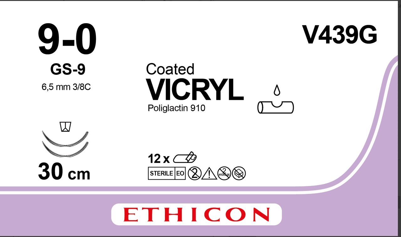 Vicryl hechtdraad violet 30CM 9-0 lang met GS-9 naald V439G per 12ST - afbeelding 0
