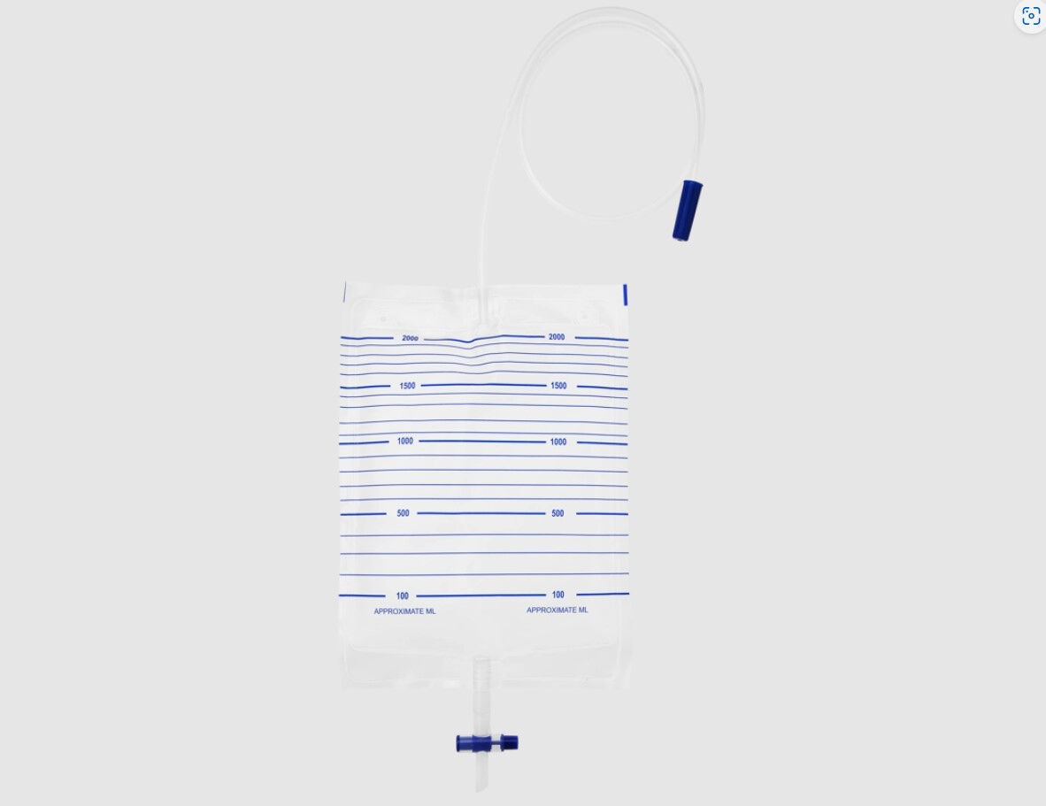 Unoquip Q3 urinebedzak 2L transparant met kruiskraan en terugslagventiel