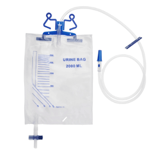 Unoquip Q4 steriele urinezak 2L terugslagventiel sample poort kruiskraan 120cm slang met slangklem en hanger per 4x10x1st