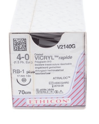 Vicryl Rapide V2140G hechtdraad 4/0 met RB1 naald 70cm per 12st.