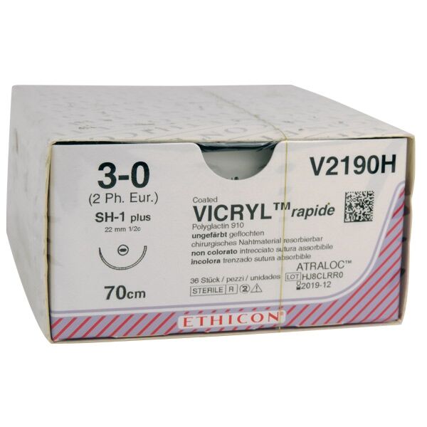 Vicryl Rapide hechtdraad 3-0 SH-1 naald V2190H per 36st. 70 cm draad