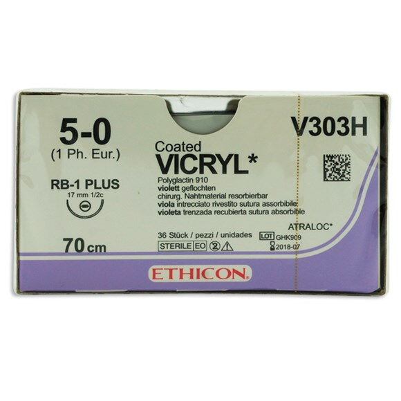 Vicryl hechtdraad V303H 5-0 violet draad 70cm RB-1 taperpoint hechtnaald 1/2 17mm per 36st.