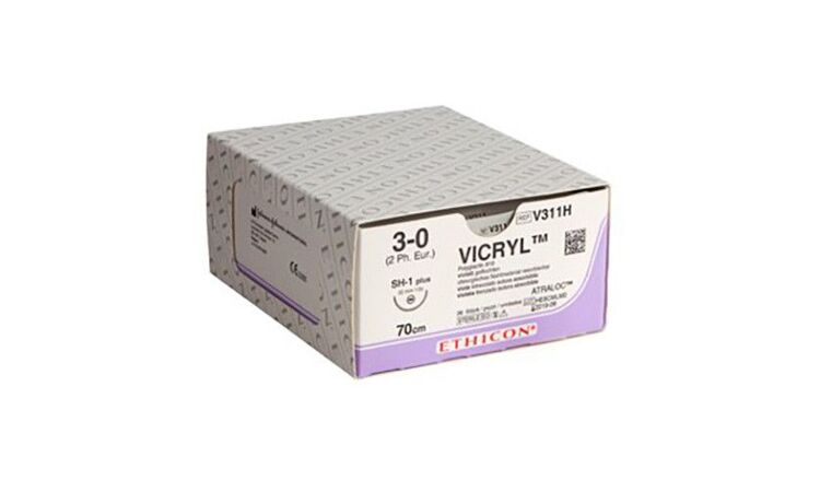 Vicryl hechtdraad V100H 3-0 violet draad 90cm MH plus hechtnaald per 36st. - afbeelding 0