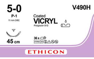 Vicryl hechtdraad 5-0 V490H P1 naald 45cm ongekleurd per 36st.