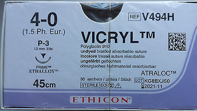 Vicryl hechtdraad 4-0 J494H P-3 prime naald 45cm ongekleurd per 36st.