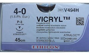Vicryl hechtdraad 4-0 J494H P-3 prime naald 45cm ongekleurd per 36st.