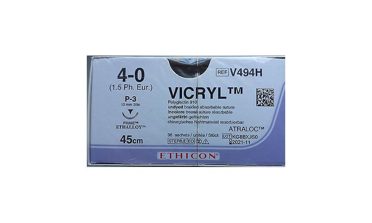 Vicryl V494H hechting met 4/0 hechtdraad en P3 naald