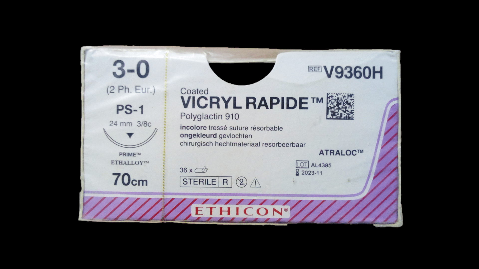 Vicryl Rapide V9360H ongekleurd hechtdraad 3-0 draad 70cm PS-1 reverse cutting prime hechtnaald 3/8 24mm per 36st.